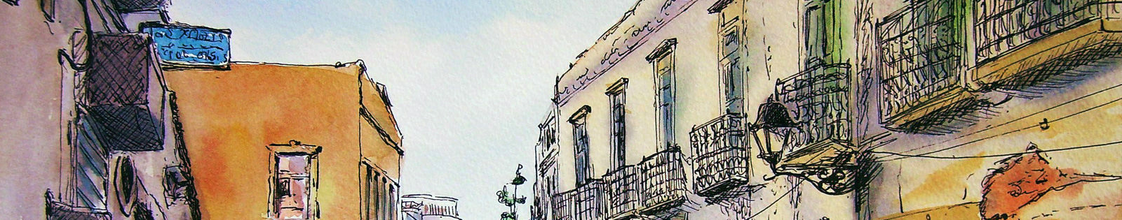 Painting of street scene in Olhao